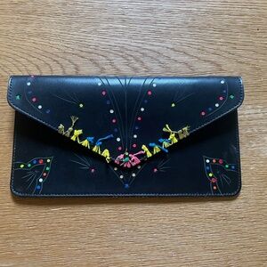RARE Naj Jamai for Barneys New York Celeste Clutch in Black Leather Handpainted